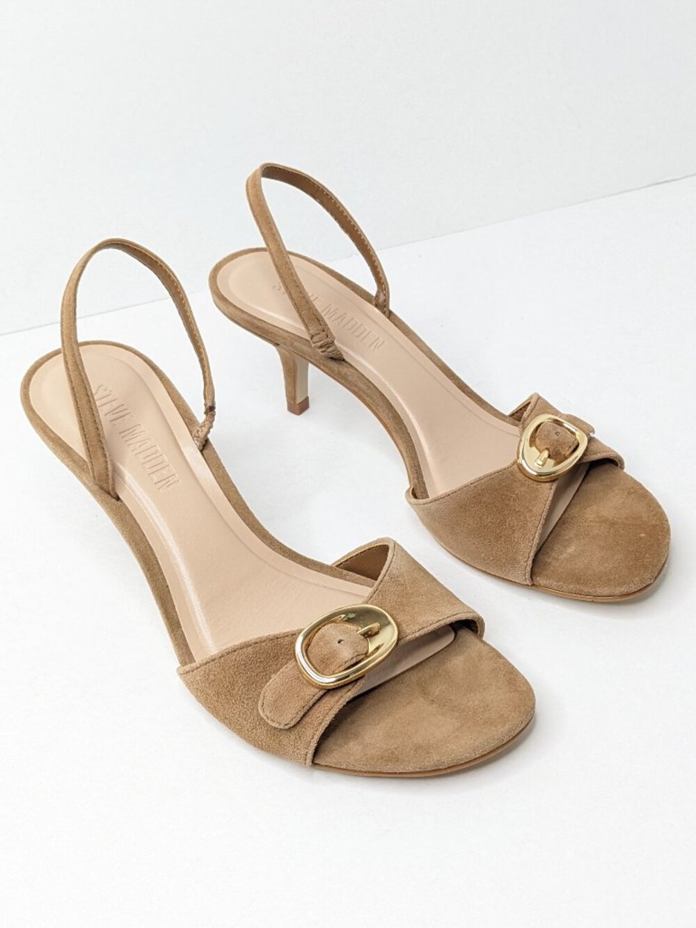 Steve Madden Henrietta Heeled Sandals Cognac Suede Womens 6